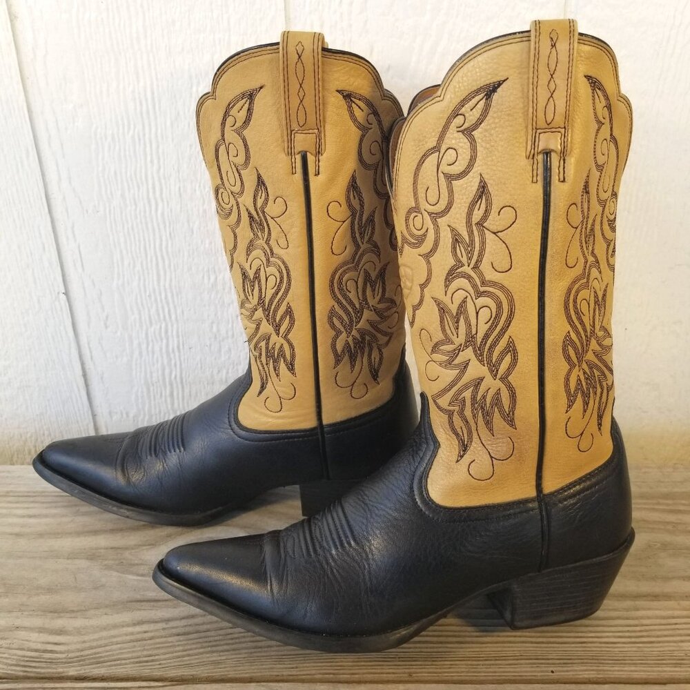 Ariat Heritage Womens Black Deertan Bone Cream Leather Boot 8 B 15781 - Picture 2 of 13